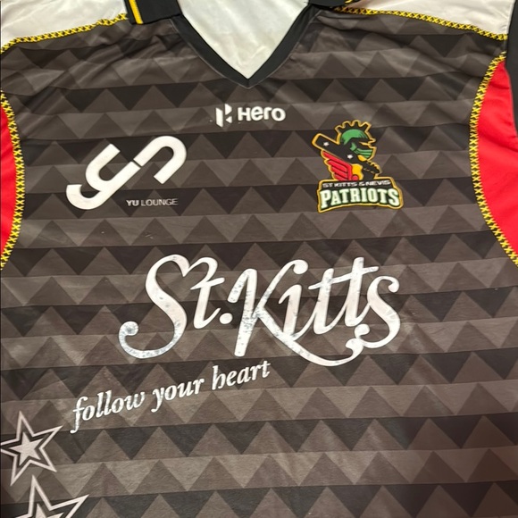 SKN Patriots Cricket Jersey St. Kitts Nevis Caribbean Black Red Yellow Green - Picture 4 of 5